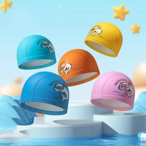 Children Customized Logo Cute Cartoon Pool Swim Cap Boys and Girls Colorful Fabric Cute Kids Swimming Caps - Image 2