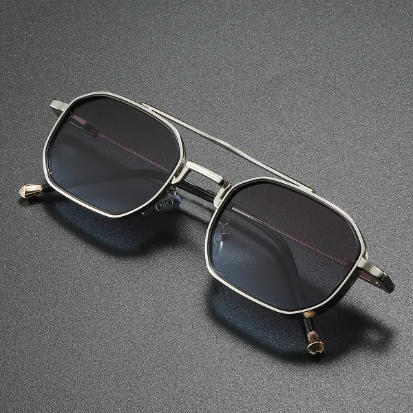 Lmamba 2983 High Quality Steam Punk Double Bridge Men Driving Sun Glasses 2025 Custom Logo Vintage Metal Sunglasses Shades UV400 - Image 2