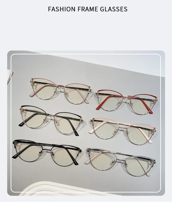 95180 Luxury Metal Cat Eye Glasses Frame Diamond Computer Anti Blue Light Glasses Unisex Eyeglasses Frame 2023 - Image 5