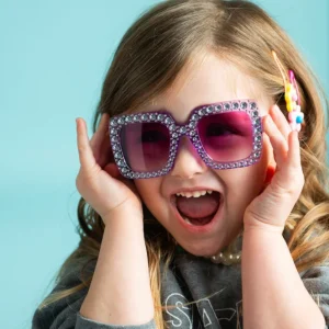 Large Jeweled Sunglasses for Children Crystal Bling Studded Oversized Square Frame Kids Shades Sunglasses