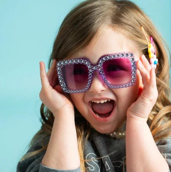 Large Jeweled Sunglasses for Children Crystal Bling Studded Oversized Square Frame Kids Shades Sunglasses