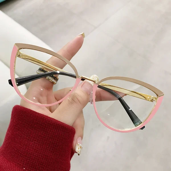 9025 Fashion Blue Light Blocking Glasses Designer Cat Eye Glasses Optical Frame Metal Eyeglasses Frame Women
