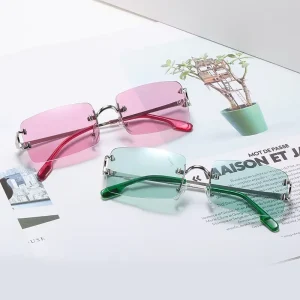 2024 New Rimless Rectangle Sunglasses for Women Fashion Frameless Square Glasses for Men UV400 Eyewear Unisex Shades