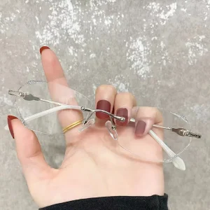 189 Fashionable Small Frame Rimless Diamond Cut Edge Blue Light Noble Women's Presbyopic Elegant New Reading Glasses