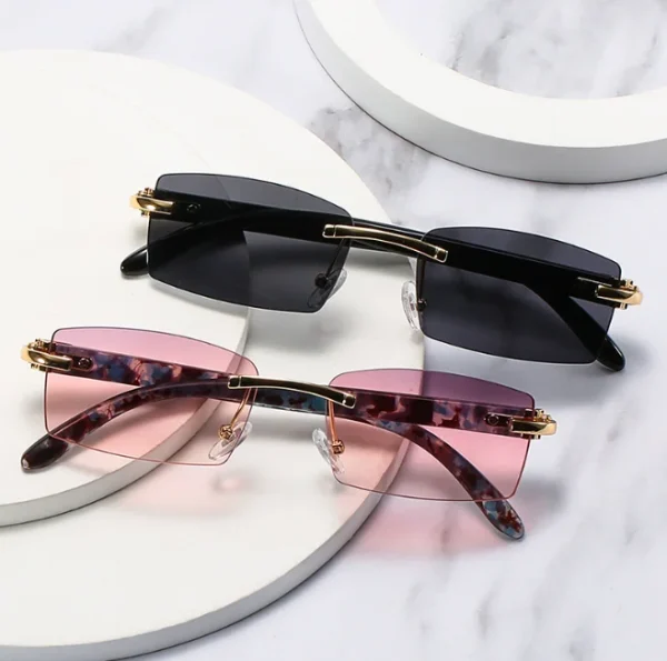 Trendy Punk Rectangle Sunglasses Men Women Fashion Rimless UV400 Shades Driving Sun Glasses Frameless Gradient Sunglasses
