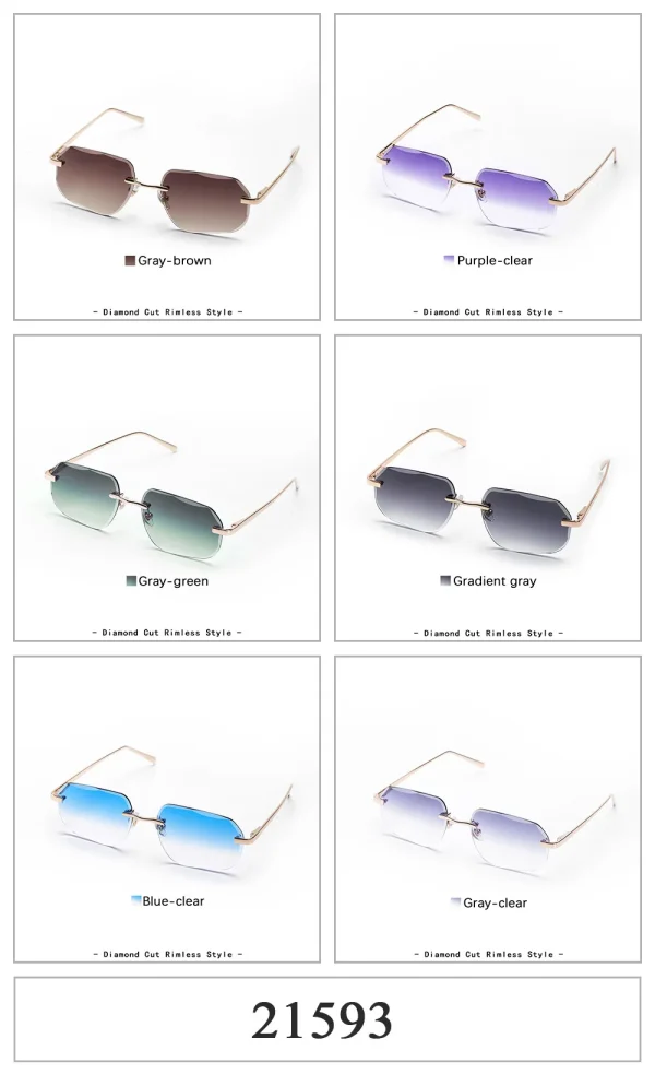 LMA 21593 Hot Selling High Quality Metal Men Shades UV400 Gradient Purple Lens Diamond Cut Designer Rimless Polygon Sunglasses - Image 6