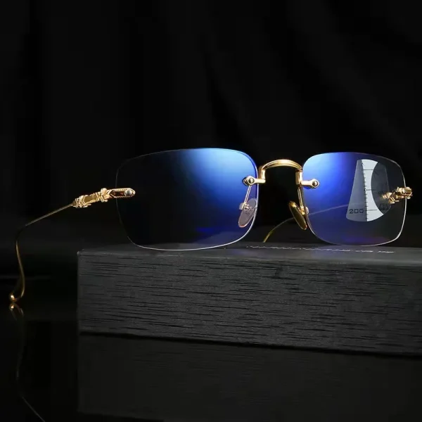 LMA 1815 New Rimless Eyewear Blue Light Blocking High Quality Metal Multifocal HD Lens Fashion Unisex Reading Glasses 2024