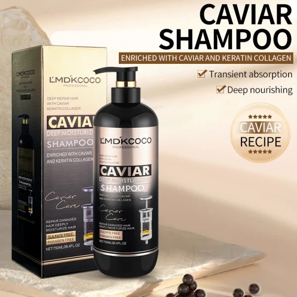 OEM/ODM Wholesale 750 ml Caviar Hair Care Cream Smoothing Shampoo and Conditioner with Moisturizing Oil Control for Dandruff - Image 2