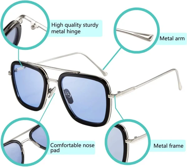 Vintage Square Sun Glasses Iron Man Fashion Sunglasses Pilot Lens Men and Women Double Bridge Sunglasses Lentes De Sol Hombre - Image 2