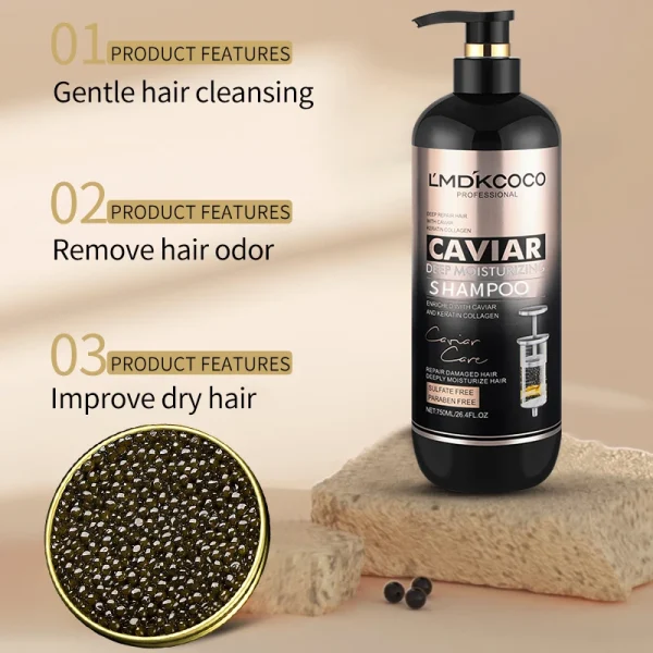 OEM/ODM Wholesale 750 ml Caviar Hair Care Cream Smoothing Shampoo and Conditioner with Moisturizing Oil Control for Dandruff - Image 4