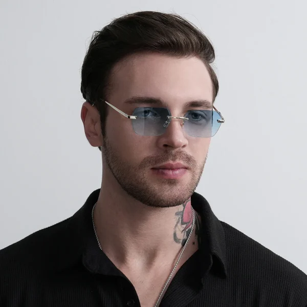 Lmamba 21582 Europe Hot Selling Cut-edge  High Quality Metal Sunglasses Men UV400 Gradient Shades Rimless Sun Glasses 2025