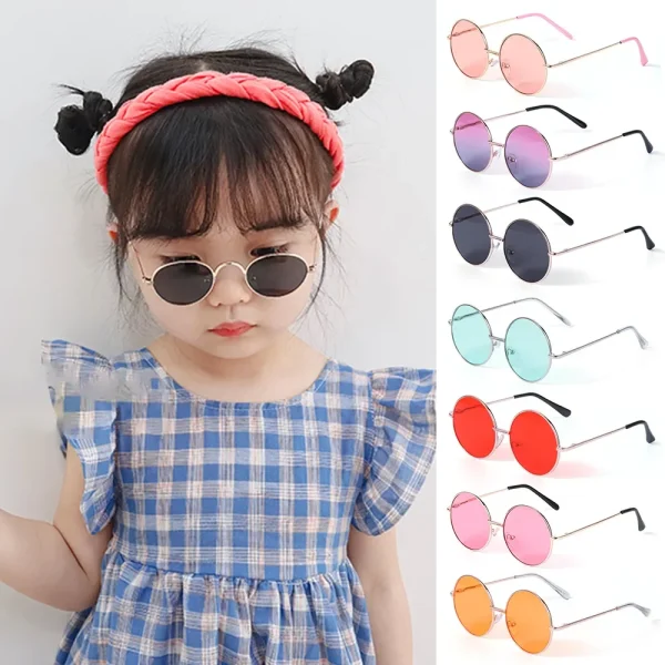 2024 Kids Round Sunglasses With Metal Frame Boy Cute Uv400 Shades Custom logo Round Sunglasses for Children - Image 2