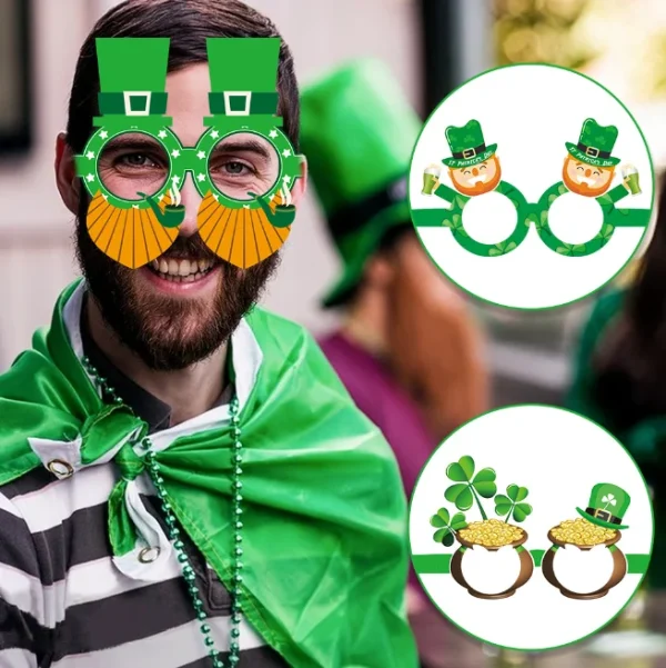 Irish Paper Eyeglasses Frames Green Shamrock Irish Lucky Leprechaun Hat Eyewear Funny Party Eyeglasses for Adults - Image 3