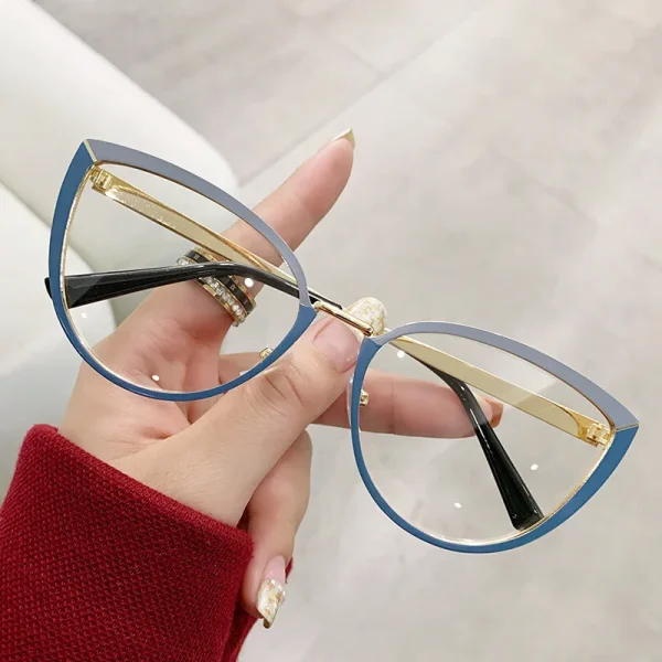 9025 Fashion Blue Light Blocking Glasses Designer Cat Eye Glasses Optical Frame Metal Eyeglasses Frame Women - Image 3