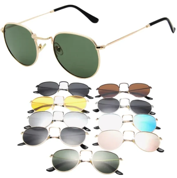 Uv400 Polarized Round Sunglasses Classic Small Metal Frame Glasses for Adult Retro Anti-reflection Driving Shades