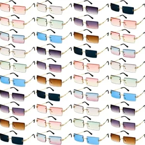Rimless Rectangle Sunglasses Vintage Rimless Eyewear Metal Frame Glasses Women Gradient Color Frameless Shades