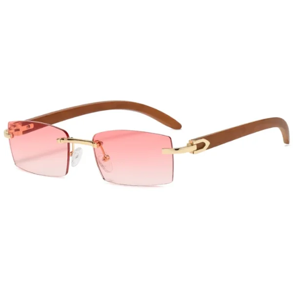 Vintage Rectangle Rimless Sun Glasses With Metal Wood Print Frame Women Sunglasses Slim Sunglass Lentes De Sol Hombre - Image 5