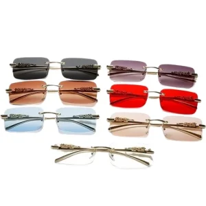 High Quality Fashion Rectangle Punk Sunglasses Women Men Trendy Rimless Small Square Frameless Sun Glasses 2024