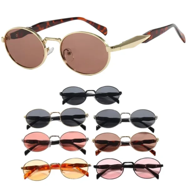 Trendy Retro Oval Sunglasses for Women and Men Fashion Vintage 90s Metal Frame Sun Glass Custom Logo