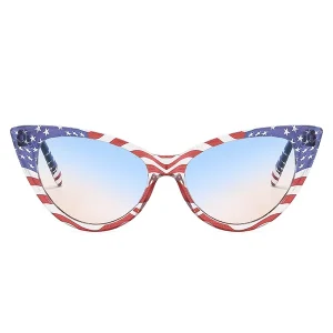 2025 China Wholesale Trendy Fashion Cat-eye American Flag Vintage Ladies Female Girls' Women's Custom Logo Eyewear Sunglasses