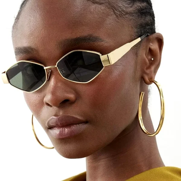 Polygonal Glasses for Men and Women Vintage Rhombus Fashion Sun Glasses Unique Metal Frame Punk Shades - Image 3