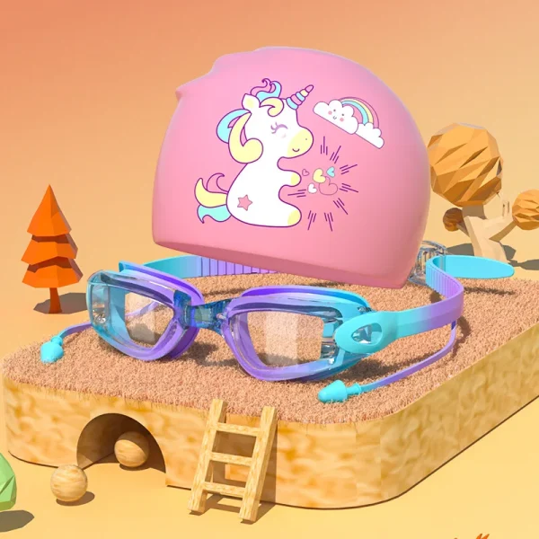 GD Popular Child Swim Suit Styles Anti Fog for Swimming Goggles and Cap for Kids - Image 2