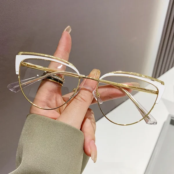 9036 Metal Frame Fashion Women's Blue Anti-Light Cat Eye Computer Ins Optical Glasses High Quality Women Custom - Image 2