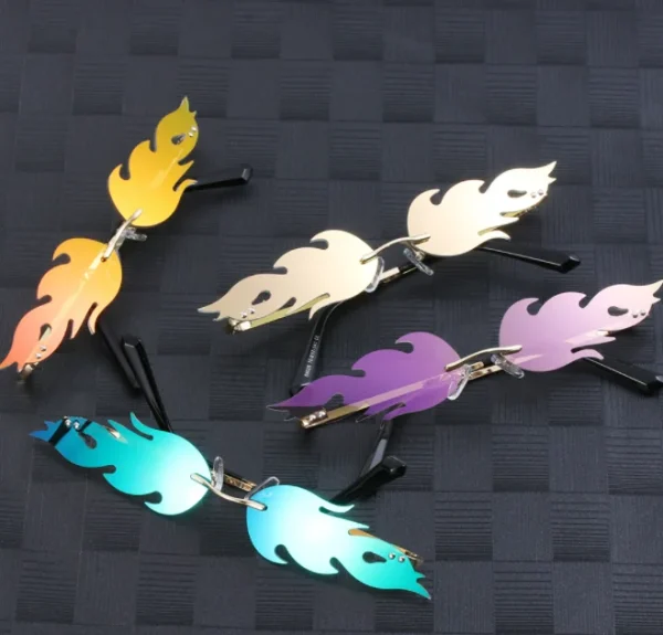 2022 Rimless Fire Flame Sunglasses Brand Designer Eyewear Unisex Fashion Cool Streetwear Wave UV400 Sun Glasses - Image 4