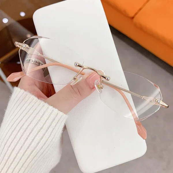 189 Fashionable Small Frame Rimless Diamond Cut Edge Blue Light Noble Women's Presbyopic Elegant New Reading Glasses - Image 3