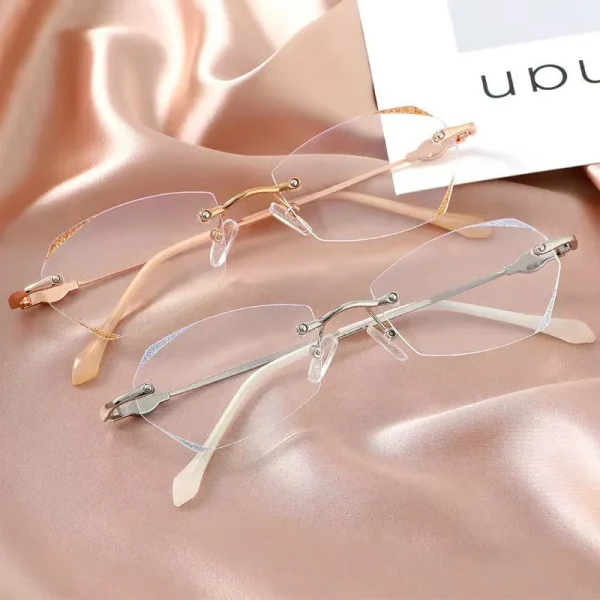 189 Fashionable Small Frame Rimless Diamond Cut Edge Blue Light Noble Women's Presbyopic Elegant New Reading Glasses - Image 6