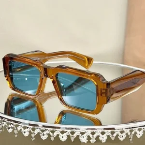 LMA 2406 Hot Sales Polarized Blue Lens Women Fashion Thick Square Brown Frame Luxury Acetate Man Shades High Quality Sunglasses