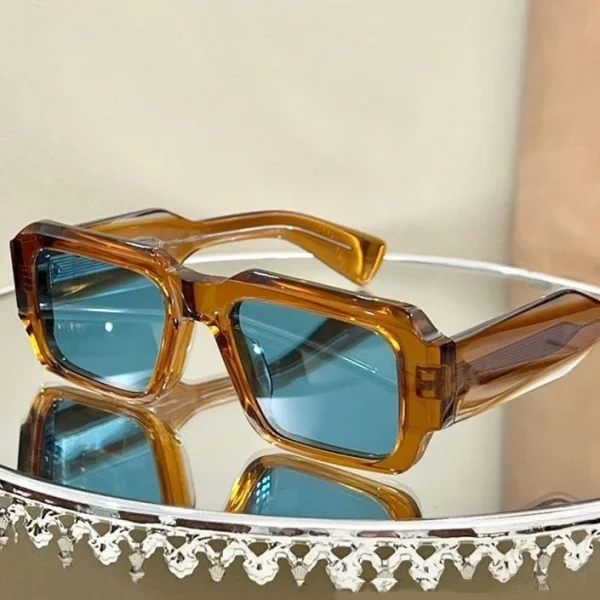 LMA 2406 Hot Sales Polarized Blue Lens Women Fashion Thick Square Brown Frame Luxury Acetate Man Shades High Quality Sunglasses