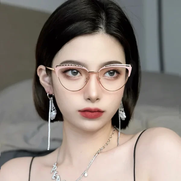 9036 Metal Frame Fashion Women's Blue Anti-Light Cat Eye Computer Ins Optical Glasses High Quality Women Custom - Image 4