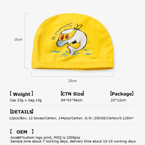 Children Customized Logo Cute Cartoon Pool Swim Cap Boys and Girls Colorful Fabric Cute Kids Swimming Caps - Image 4