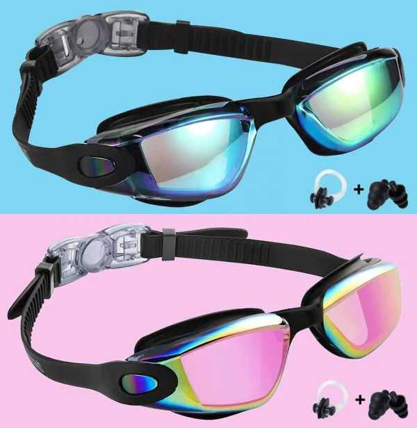 2 Packs of Professional Anti Fog Swimming Goggles No Leaking UV Protection Wide View Swim Goggles for Women Men Adult Kids - Image 2