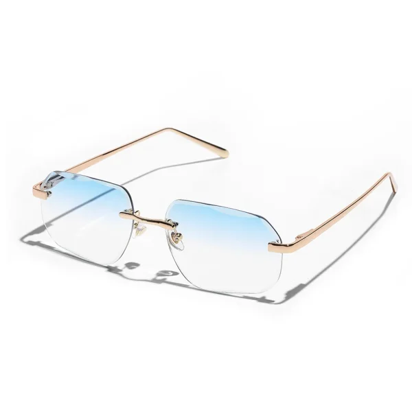LMA 21593 Hot Selling High Quality Metal Men Shades UV400 Gradient Purple Lens Diamond Cut Designer Rimless Polygon Sunglasses - Image 5