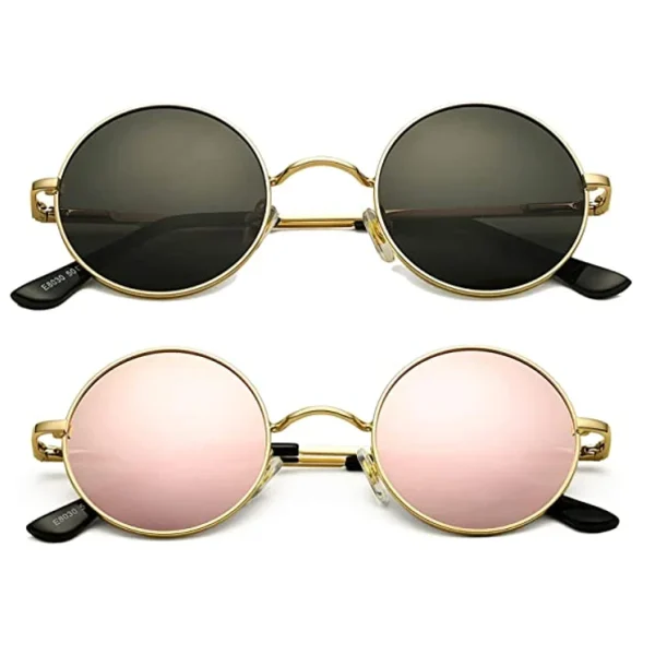 Retro Metal John Lennon Style Eyeglasses Men Women Outdoor Vintage Retro Lens Reflective Lens Round Shade Trendy Sunglasses - Image 2