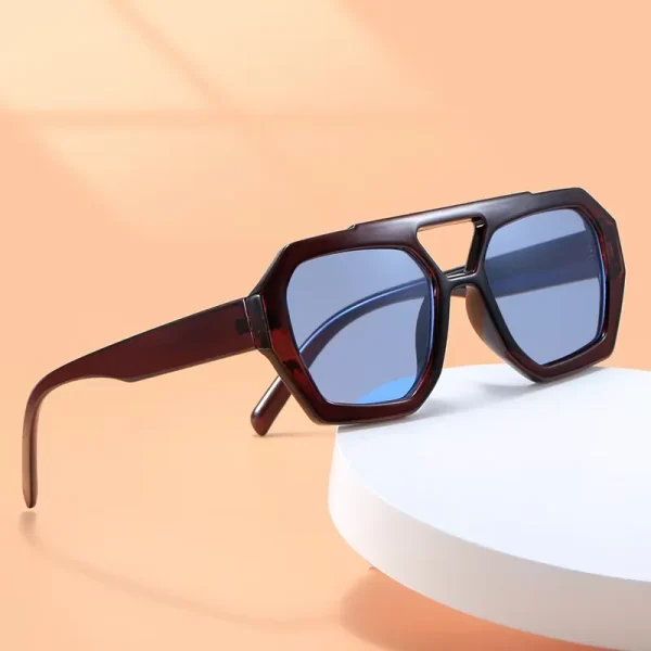 Retro Double Bridges Square Sunglasses Women Fashion Clear Ocean Lens Eyewear Trendy Polygon Sun Glasses