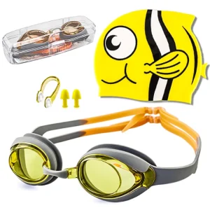 2025 China YIWU Wholesale Quality Children's Kids' Cartoon Training Swim Fish Cap and Goggles with Nose Clips Earplugs