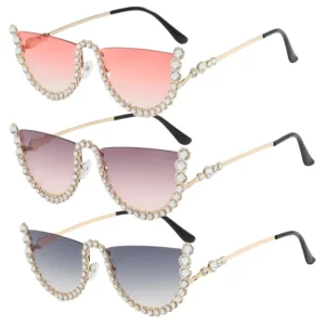 Hfca1b1f28f7344ac947534d1241bb722i.webp Diamond-studded Sunglasses Fashion Half-frame Ladies Trendy Sun Glasses Fashion Design Seimi-Rimless Eyewear UV400