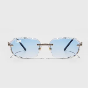 LMA 2164 Luxury Metal Women Eyewear UV400 Gradient Blue Lens Diamond Cut Designer Rimless High Quality Man Sunglasses