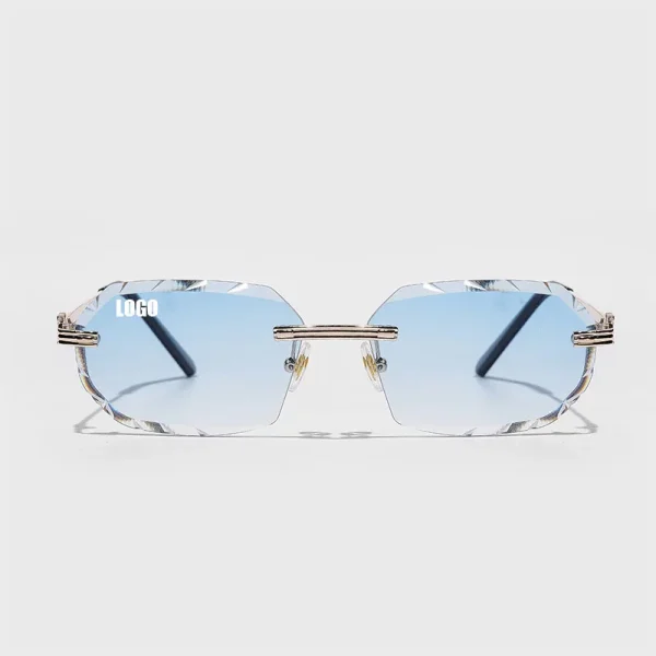LMA 2164 Luxury Metal Women Eyewear UV400 Gradient Blue Lens Diamond Cut Designer Rimless High Quality Man Sunglasses