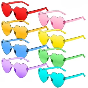 Pink Heart Shape Sunglasses Rimless Transparent Heart Glasses Colorful Party Favors Sun Glasses With Color Shades for Women