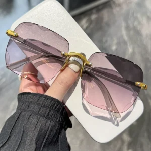 2024 New Frameless Cut Edge Sunglasses Fashion Summer Square Women Transparent Sun Glasses UV400 Shades